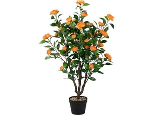 Costway – plante verte artificielle camélia 100 cm – 37 fleurs en pleine floraison – pot en pp avec galets décoratifs – résistante aux uv