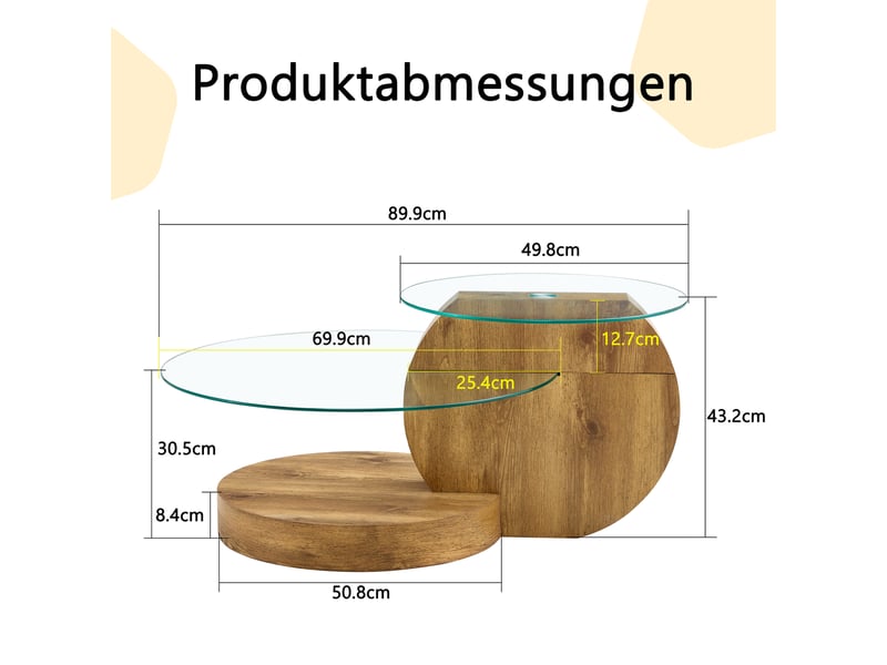 Table basse gigogne avec 2 plateaux en verre trempé et étagère à niveaux, en mdf, transparent et bois - uvrion - Conforama E