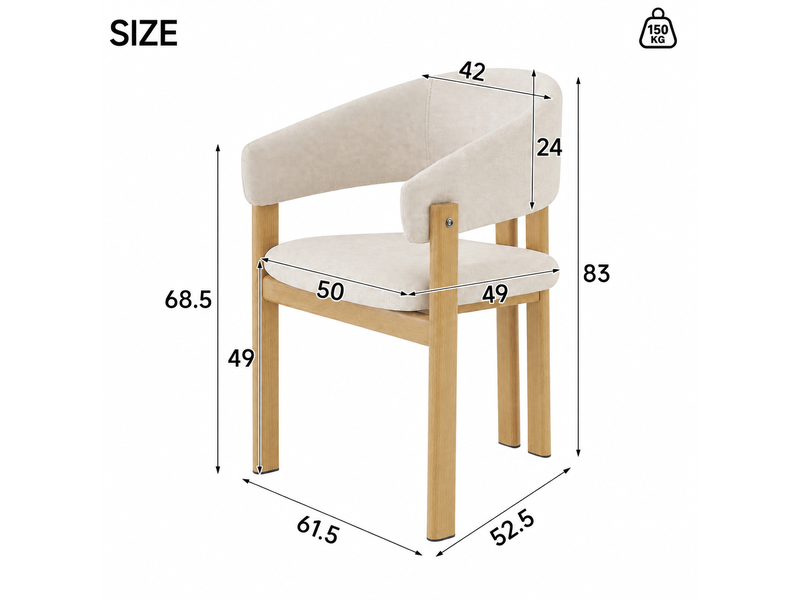  Lot de 2 chaises de salle à manger avec accoudoirs ergonomiques, tissu en lin beige et métal aspect bois naturel  - Conforama C