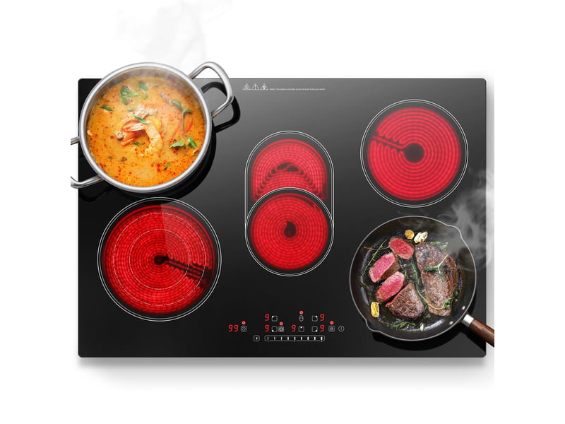  Plaque vitrocéramique 5 foyers, table de cuisson électrique encastrable 77 cm, 8500 w, zones ovale et triple, commande tactile  - Conforama A