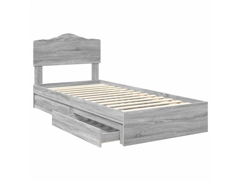 Lit simple- lit adulte - lit de rangement gris sonoma 100 x 200 cm bois d'ingénierie - Conforama D