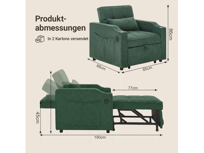  Fauteuil convertible 1 place avec couchage 190 cm et ports usb evryae  - Conforama E