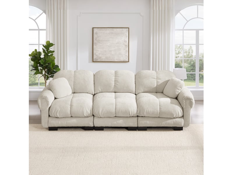  Canapé modulable modenvie 3 places 260 x 86 x 90 cm en chenille kaki clair  - Conforama B
