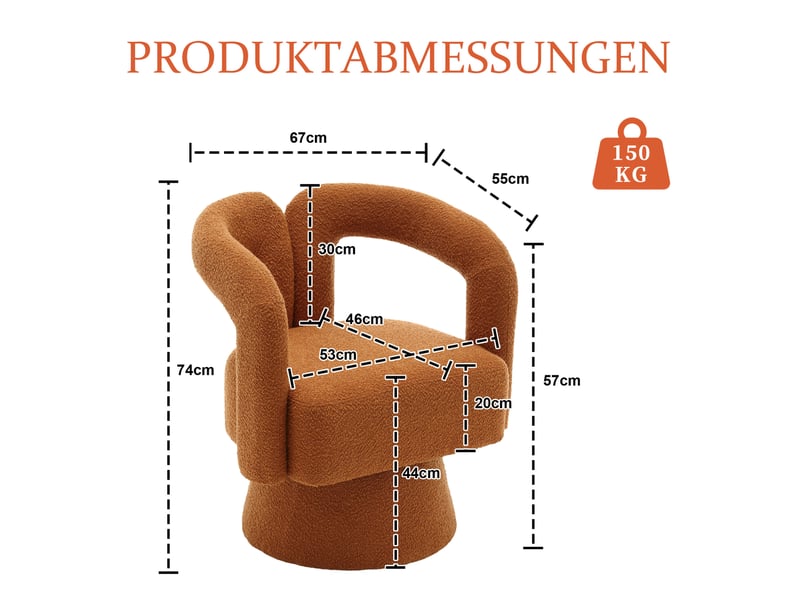  Fauteuil pivotant à 360° en tissu bouclette orange  - Conforama E
