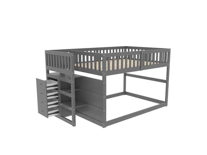 Lit superposé enfant 140x200 cm – gris – escalier à 4 tiroirs, barrière haute de sécurité, sans matelas - Conforama D