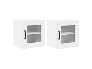 Meuble mural de cuisine, cabinet en verre mural 2 pc blanc bois d'ingénierie
