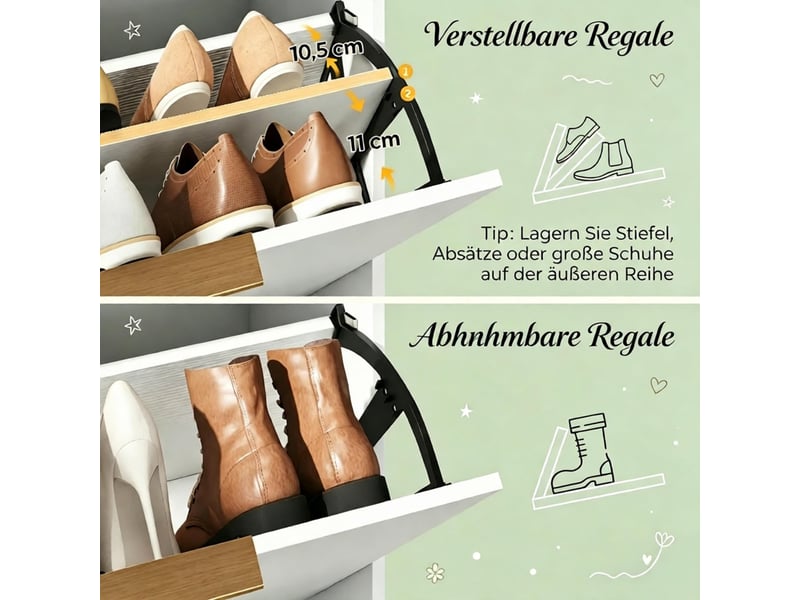  Meuble à chaussures 2 portes basculantes - lpospi - rangement 8 à 12 paires, panneaux blanc, 70 × 30 × 120 cm  - Conforama E