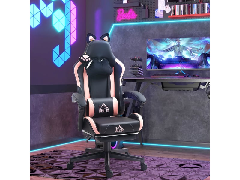  Chaise gaming ergonomique, fauteuil gamer avec dossier inclinable, 65 x 62 x 124 cm, noir  - Conforama D