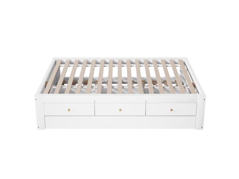 Lit gigogne 90x200 cm avec 3 tiroirs en mdf et pin blanc, sans matelas ni tête de lit - Conforama E