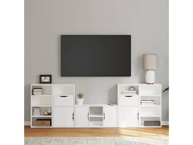  Meubles tv - banc tv - meuble de rangement 5 pcs avec rangement odda blanc bois de pin massif  - Conforama B