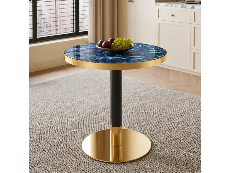  Guéridon rond moderne bleu effet marbre – mdf et métal dorénoir – ø 60 x h 73,7 cm  - Conforama B