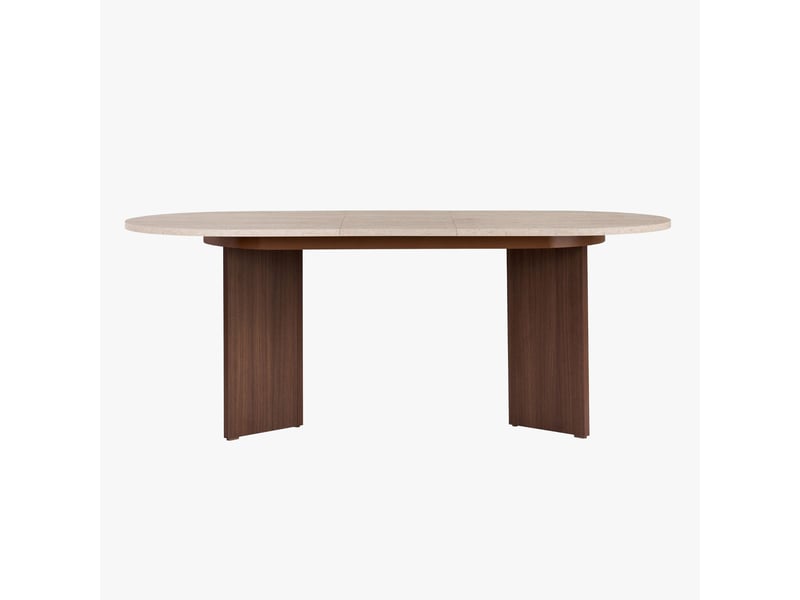  Table à manger extensible ovale couleur beige et bois foncé 160-200 cm  - Conforama C