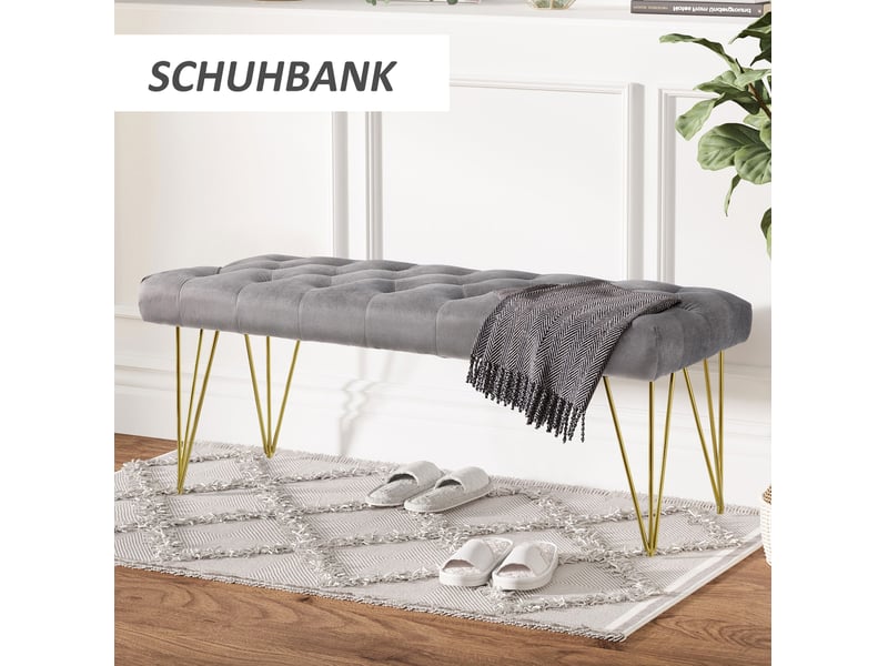  Banc d'entrée tcqpz 116 x 44,5 x 49 cm assise en velours gris structure en fer  - Conforama E