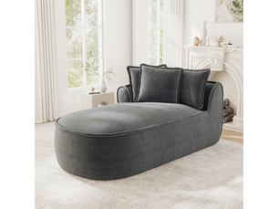 Canapé méridienne gauche 2 places en chenille gris avec coussins inclus et assise profonde