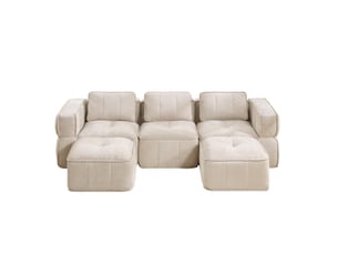Canapé modulable en u 3 places avec 2 poufs, en polyester beige