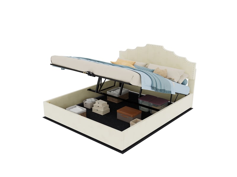  Lit 160 x 200 cm beige en bois et tissu avec matelas inclus  - Conforama A