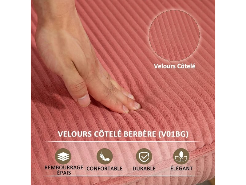  Fauteuil à bascule rose en velours côtelé, chaise à bascule avec accoudoirs, fauteuil de relaxation pour salon  - Conforama W