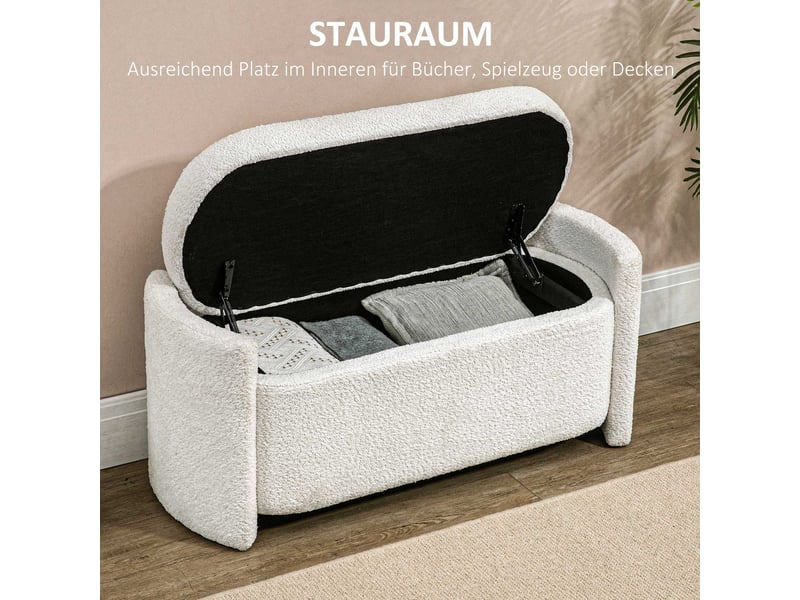 Banc de rangement rembourré pour entrée ou chaussures de couleur crème et beige mesurant 105 cm de large 44 cm de profondeur et 45,5 cm de hauteur  - Conforama E