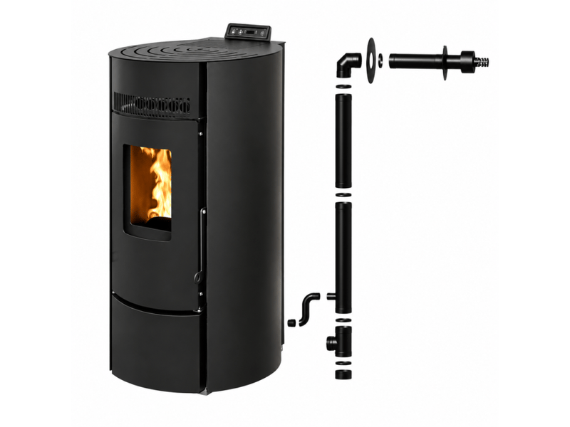  Pack poêle à granulés étanche leandro 9 kw + kit ventouse - noir  - Conforama A