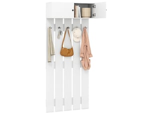 Porte-manteau mural 90 x 33 x 210 cm 5 crochets métalliques designs pratiques en bois blanc 20_0018579