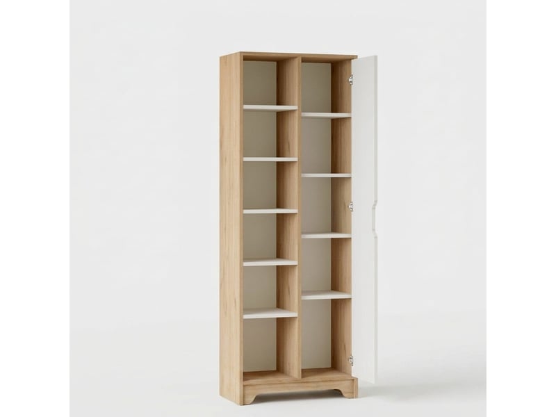 Colonne bibliothèque multifonction avec porte et étagères dairu - chêne - blanc - Conforama C