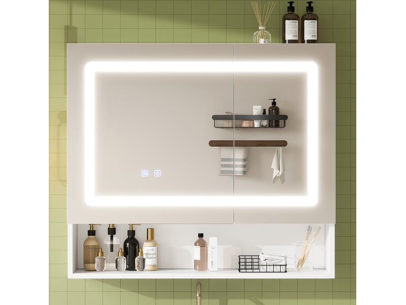  Armoire de toilette à miroir 2 portes avec éclairage led et fonction antibuée, blanc, 80 x 17 x 70 cm  - Conforama B