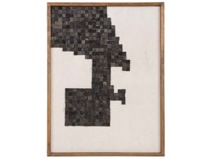 Tableau artisanal en bois recyclé relief beige et noir 62x4x82 cm h