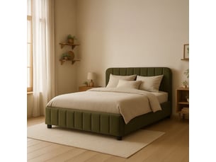 Lit coffre en velours avec tête de lit rembourrée kaki 160x200