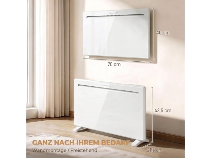  Radiateur électrique connecté 1500 w blanc, sur pied ou mural, minuterie 7 jours, détection de fenêtre, antigel  - Conforama D