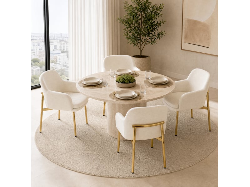 Lot de 4 chaises de salle à manger 61,00 × 59 × 78,50 cm en tissu polyester avec pieds en fer, accoudoirs et hauteur réglable blanc chicfurn - Conforama B