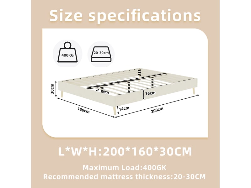  Sommier 2 places 160x200 cm avec matelas coloris beige  - Conforama C