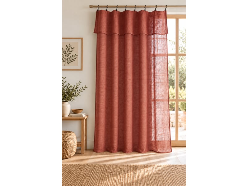  Rideau ajustable + 8 anneaux pince 140 x 270 cm polyester effet lin nia terracotta 15663 - Conforama A