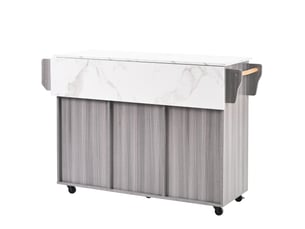 Desserte de cuisine à plateau rabattable et rangement - 3 tiroirs, mdf gris et blanc marbré
