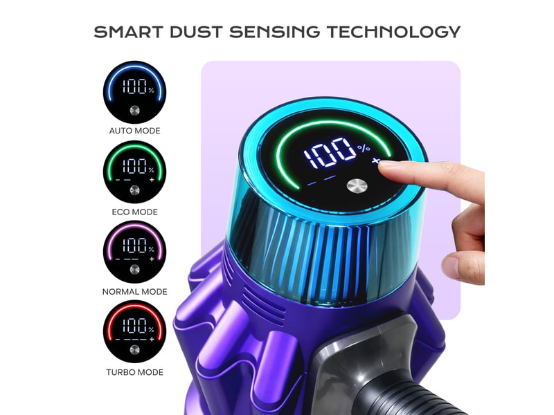  V16 500w 75kpa aspirateur sans fil avec écran tactile, mode auto, capteur de poussière infrarouge, filtration hepa 6 étages, 60min autonomie, batterie amovible, écran led pour sol dur, moquette et poils d'animaux V16 - Conforama C