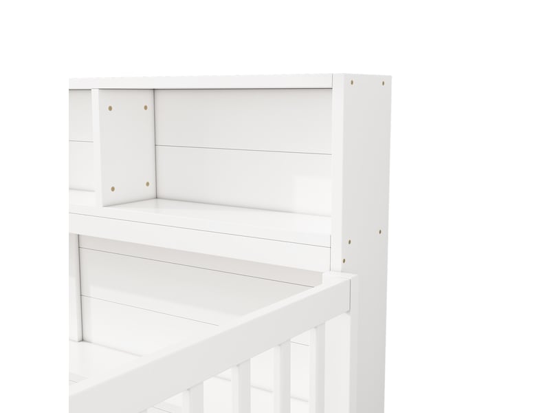  Lit 1 place 90x200cm, lit enfant et adulte, lit au sol avec compartiments, barrière et sommier, rangement, pin blanc, sans matelas  - Conforama E