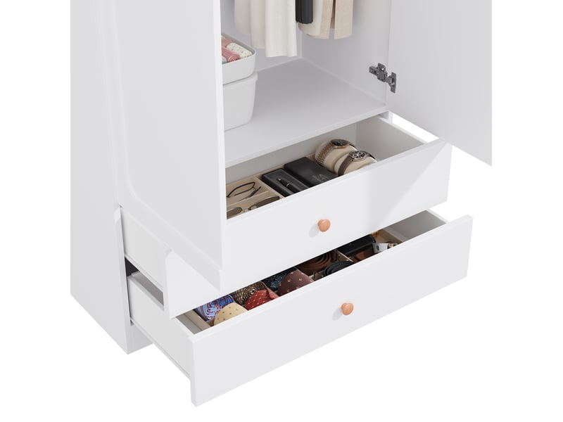 Armoire blanche 135 cm avec 2 tringles, 2 tiroirs et module latéral modulable pour votre rangement quotidien - Conforama D