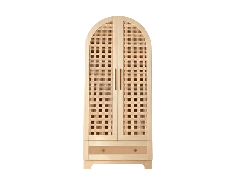 Armoire penderie 2 portes 70x55x170 cm - rangement avec tiroirs et étagères - effet rotin - bois naturel - Conforama A