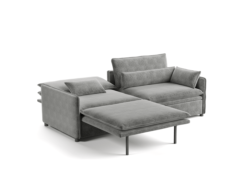  Canapé 3 places cloud chenille gris clair 206 cm convertible 3-en-1 avec rangement  - Conforama E