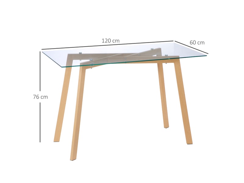  Table à manger 4 personnes en verre trempé et acier 120 x 60 x 76 cm  - Conforama C