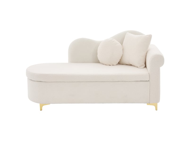  Banc coffre 134x64x70 cm, méridienne avec rangemen, dossier ondulé et 2 coussins, meuble salon, tissu teddy beige blanc  - Conforama A