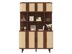 Armoire haute en noyer buffet avec façade en rotin meuble de rangement 8 portes 120x180cm