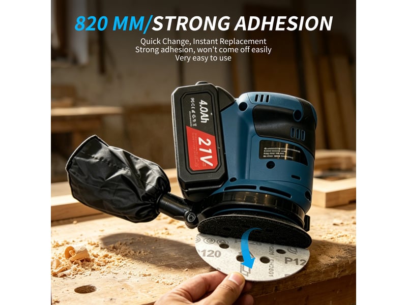 Ponceuse orbitale sans fil 21v avec moteur 1200w, 6 vitesses 15000rpm, batterie 4.0ah, sac à poussière et patin auto-agrippant 8 trous - Conforama R