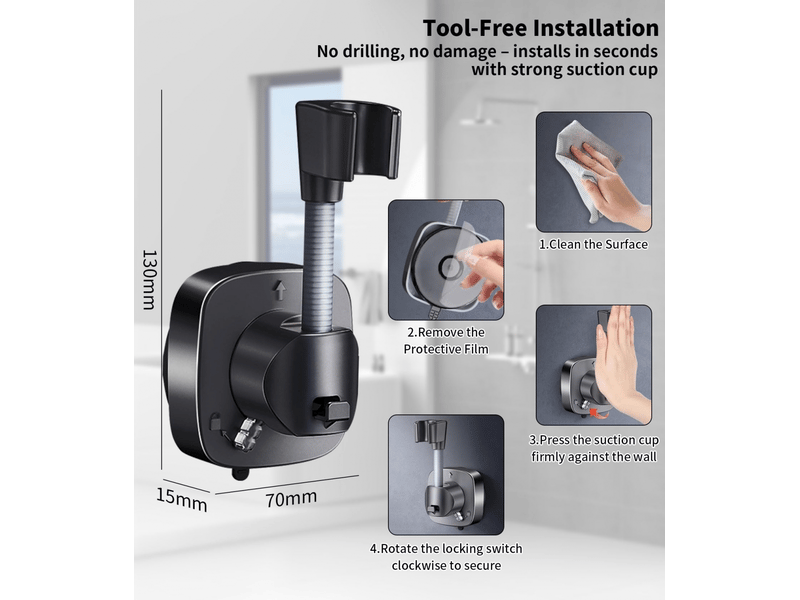  Support de pommeau de douche rotatif 360° à ventouse - universel, réglable, installation facile et rapide  - Conforama C