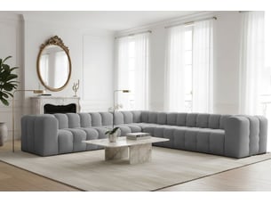 Canapé d'angle baloo corner grand, 8 places, pour salon, tissu tiffany, gris