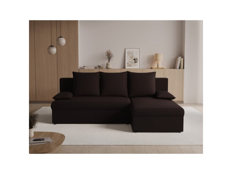  Canapé d'angle marron foncé 3 places convertible avec rangement 206x90x146cm gina  - Conforama E