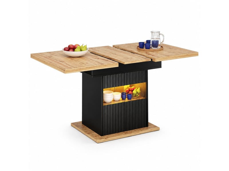  Table de salle à manger extensible avec rangement led en mdf et métal 110–140×80×76 cm noir  - Conforama A