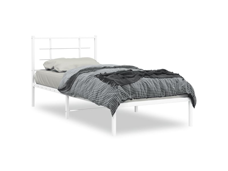  Lit simple- lit adulte -  cadre de lit métal sans matelas avec tête de lit blanc 90x190cm  - Conforama A