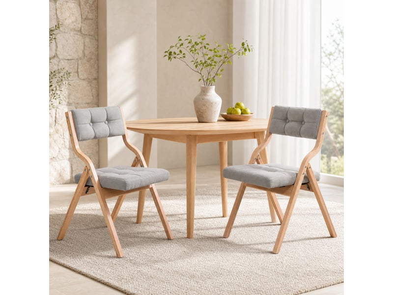  Chaise de salle à manger pliante 2 pièces avec coussin large, dossier incurvé et assise confortable, en bois, gris  - Conforama E