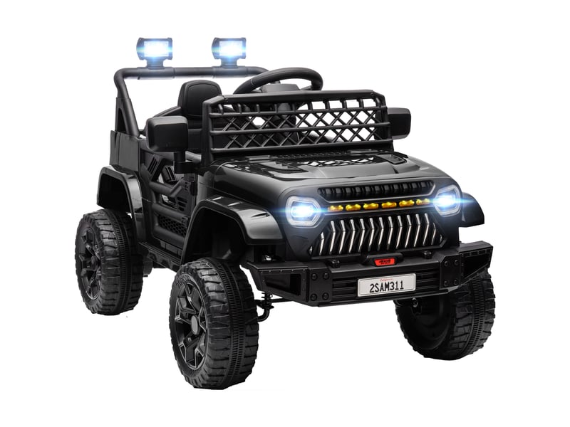 Voiture électrique pour enfants avec batterie 12v, télécommande, vitesse réglable, port usb, phares, klaxon, noire - Conforama A