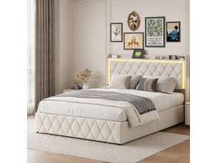 Lit coffre 140x190 cm BURSDANY coloris beige